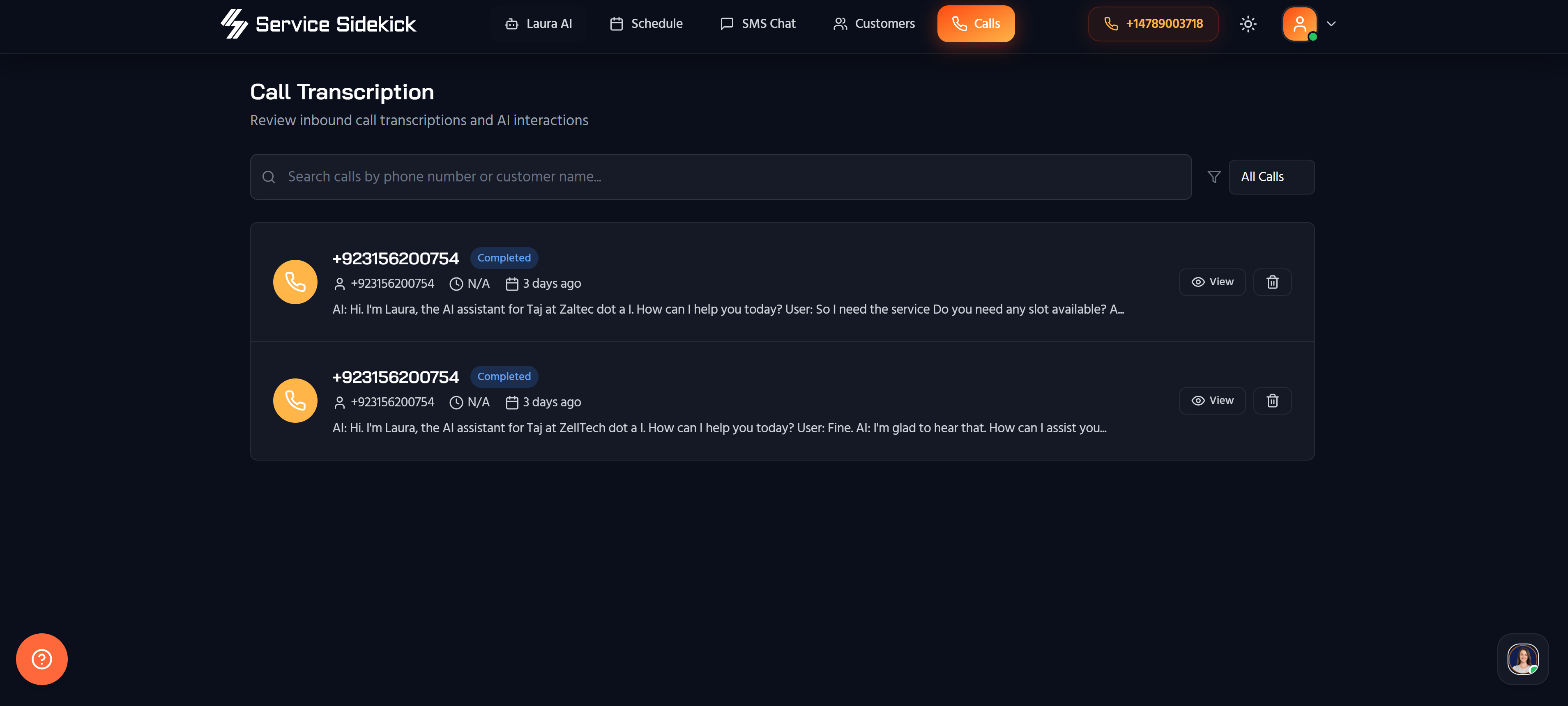 ServiceSidekick AI Dashboard